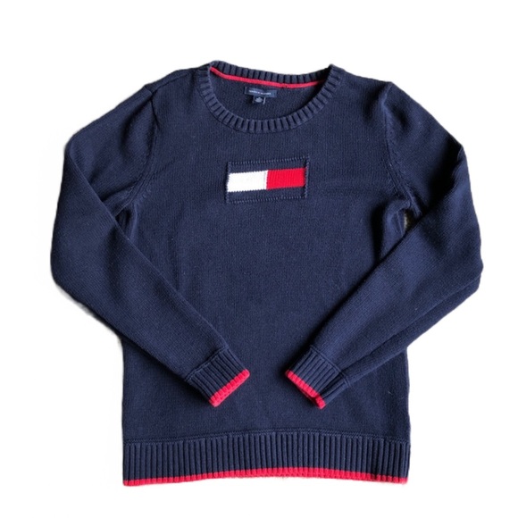 TOMMY HILFIGER MAVY KNITTED BIG LOGO SWEATER SIZE MEDIUM - Picture 1 of 8
